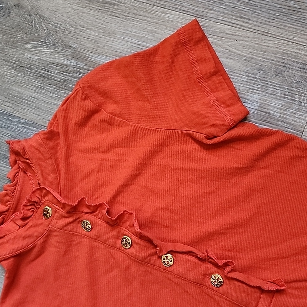Tory Burch Orange Ruffled Button-Down Shirt - Picture 4 of 12